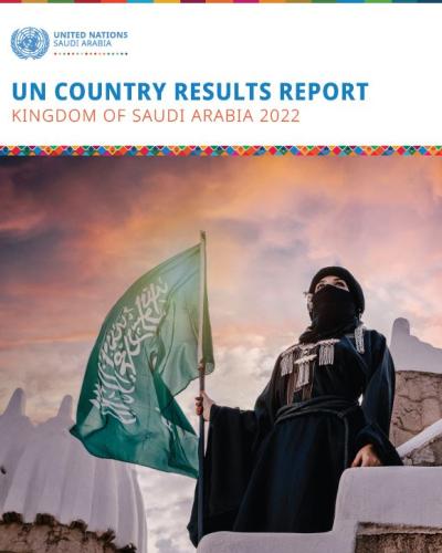 UN Country Results Report 2022 Cover Page of Saudi Woman Holding Saudi Flag